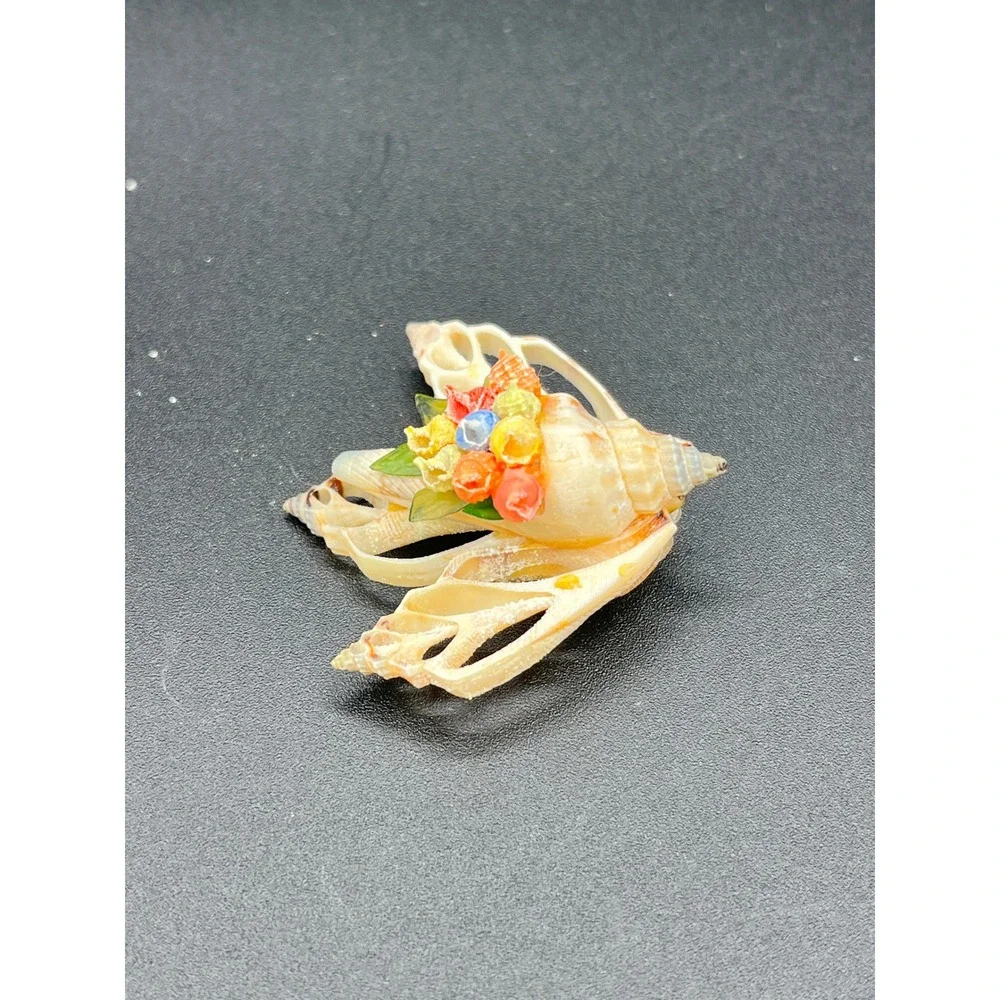 Vintage Seashell Flower Basket Brooch Pin - Coastal Cottagecore Style Beautiful!